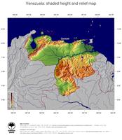 #5 Map Venezuela: color-coded topography, shaded relief, country borders and capital