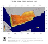 #5 Map Yemen: color-coded topography, shaded relief, country borders and capital