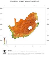 #3 Map South Africa: color-coded topography, shaded relief, country borders and capital