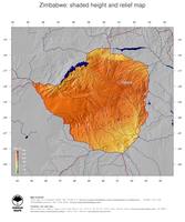 #5 Map Zimbabwe: color-coded topography, shaded relief, country borders and capital