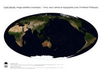 #29 Carte Monde: Terre, eaux calmes et topographie (avec Fronti�res Politiques)