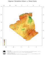 #3 Landkarte Algerien: farbkodierte Topographie, schattiertes Relief, Staatsgrenzen und Hauptstadt
