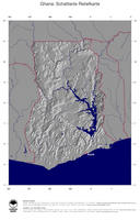 #4 Landkarte Ghana: schattiertes Relief, Staatsgrenzen und Hauptstadt