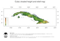 #3 Map Cuba: color-coded topography, shaded relief, country borders and capital
