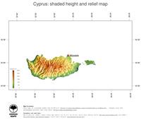 #3 Map Cyprus: color-coded topography, shaded relief, country borders and capital