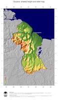 #5 Map Guyana: color-coded topography, shaded relief, country borders and capital