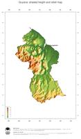#3 Map Guyana: color-coded topography, shaded relief, country borders and capital