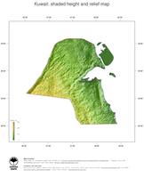 #3 Map Kuwait: color-coded topography, shaded relief, country borders and capital