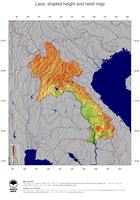 #5 Map Laos: color-coded topography, shaded relief, country borders and capital
