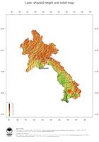 #3 Map Laos: color-coded topography, shaded relief, country borders and capital