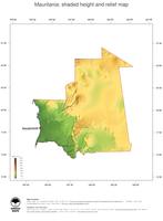 #3 Map Mauritania: color-coded topography, shaded relief, country borders and capital
