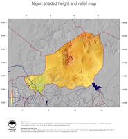 #5 Map Niger: color-coded topography, shaded relief, country borders and capital