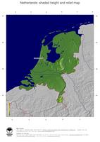 #5 Map Netherlands: color-coded topography, shaded relief, country borders and capital