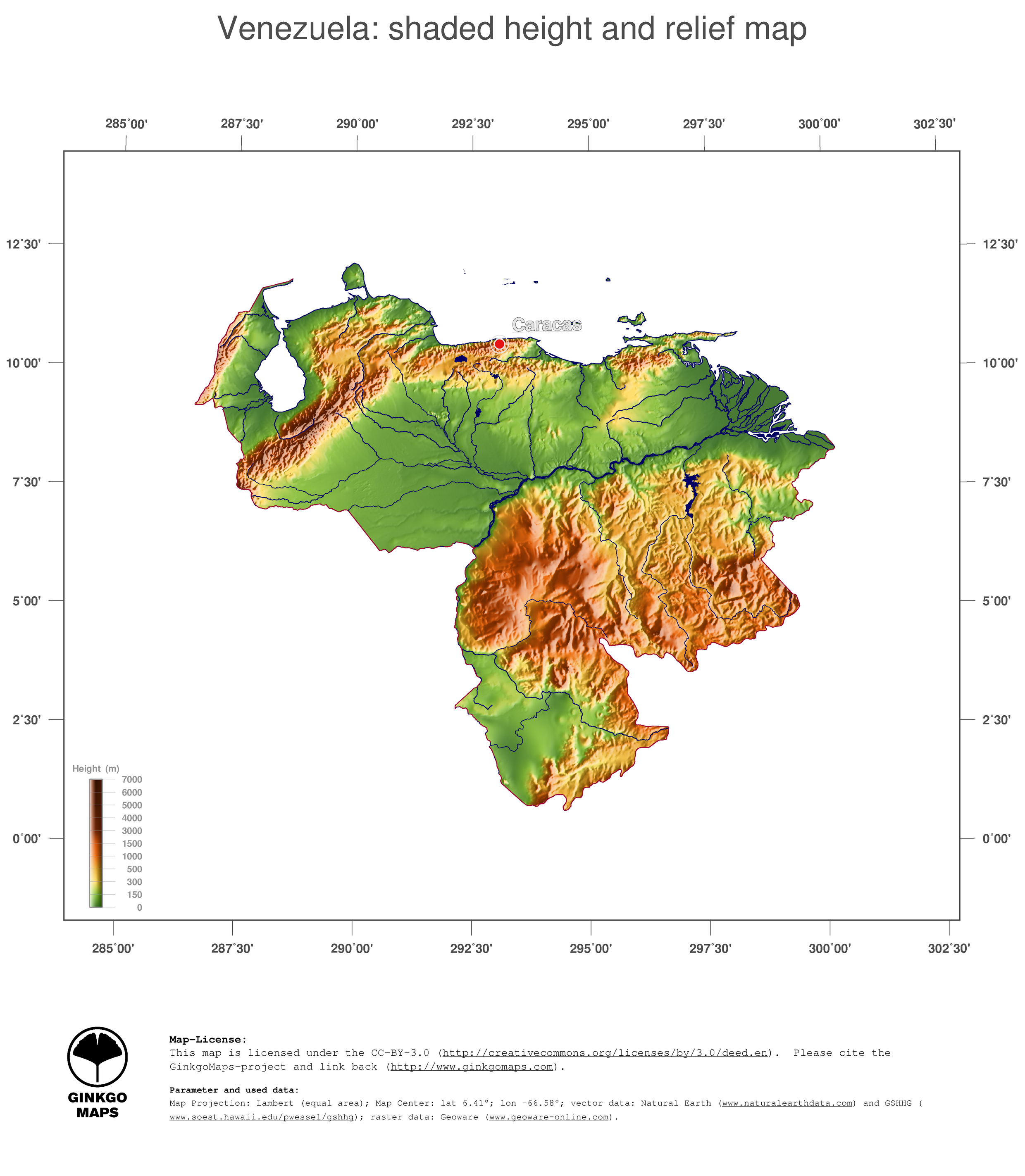 Map Venezuela; GinkgoMaps continent: South America; region: Venezuela